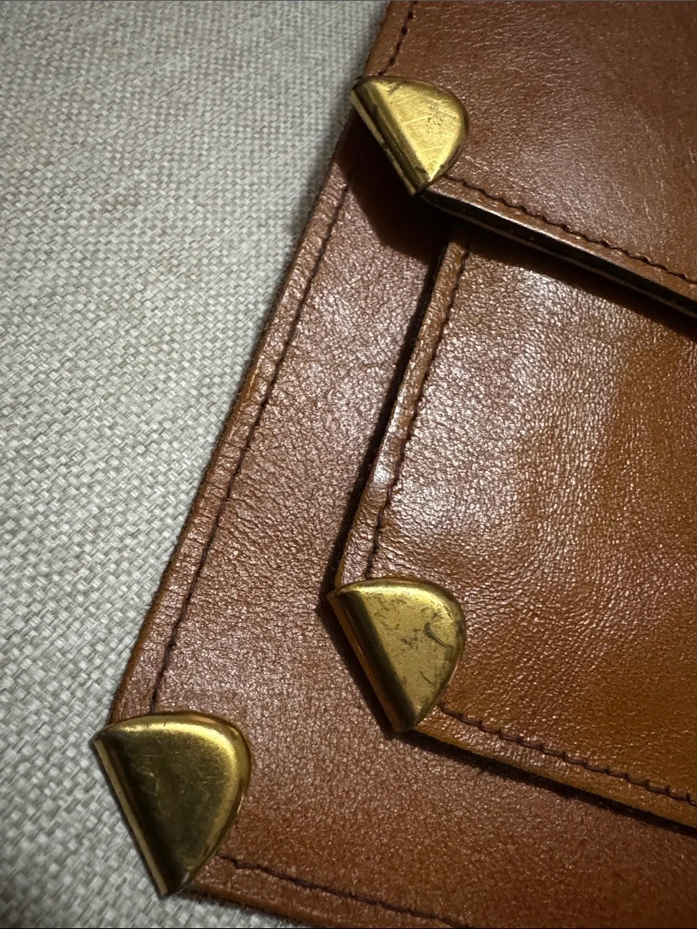 Vintage Leather Envelope Style Clutch with Hidden Wristlet Strap-Metal Corners